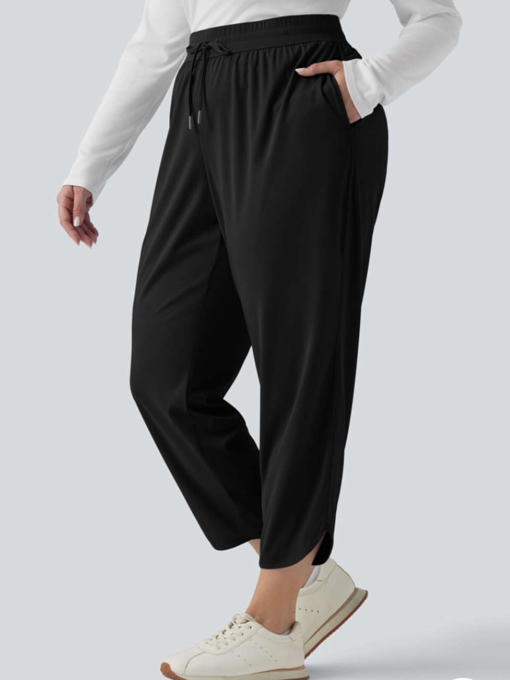 HALARA Black Elastic-Waist Ankle Pants